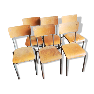 Lot 6 chaises d'école tube gris chaise vintage