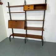 Mid-Century Danish Style Teak and Brass Wall System Unit by Louis Van Teeffelen for Wébé, 1950s