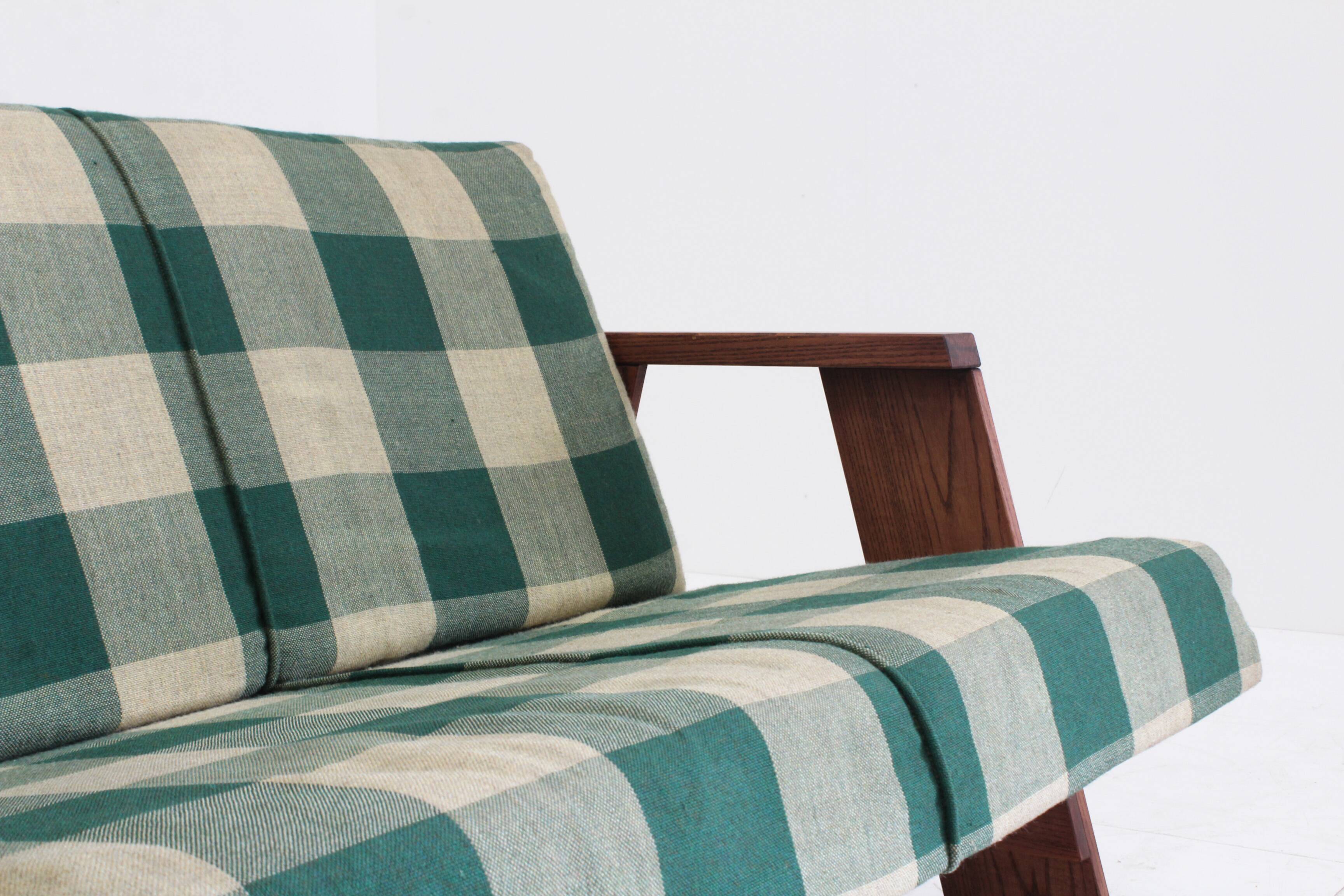 Vintage Sofa checkered fabric and wood , Italy
