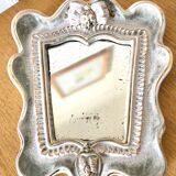 Small antique mirror in cracked ceramic with Commedia dell'Aigle mask decoration