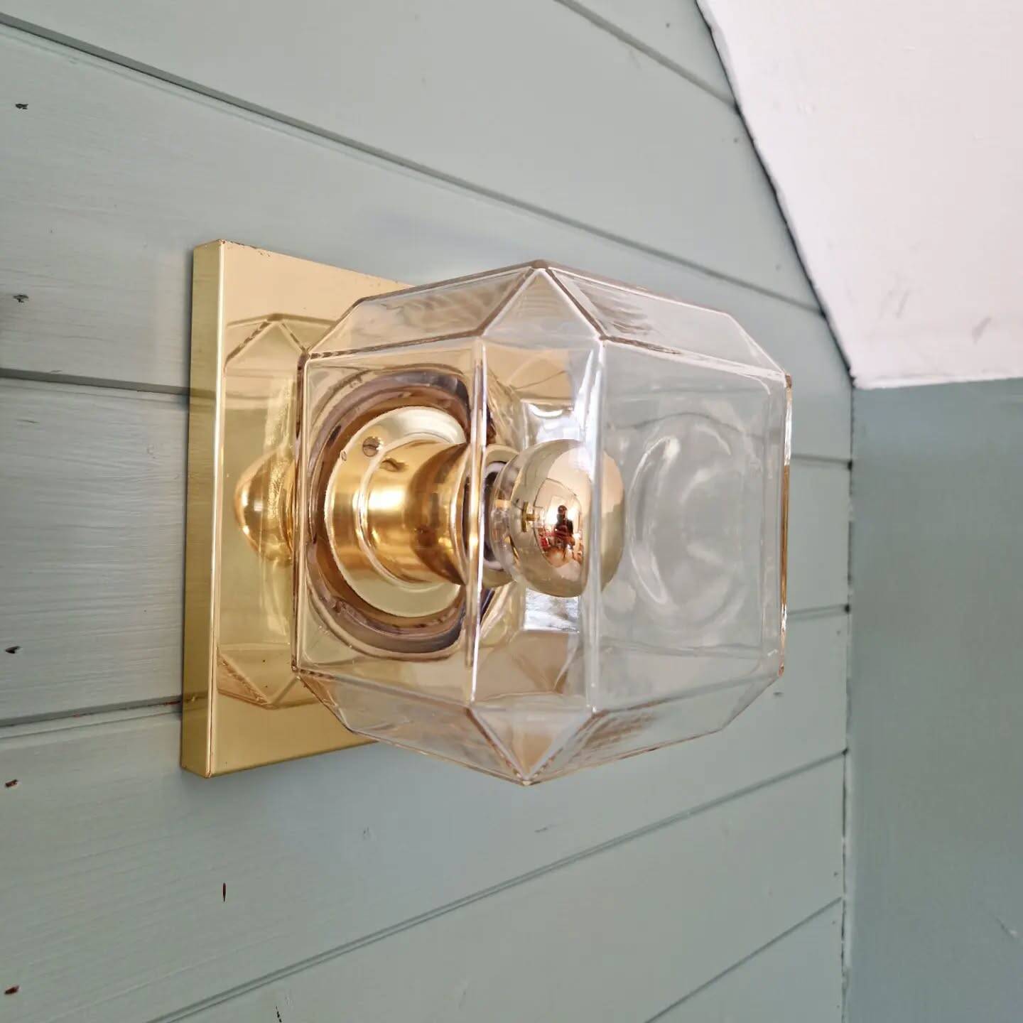 Pair of wall sconces in glass and brass, Limburg, 1970