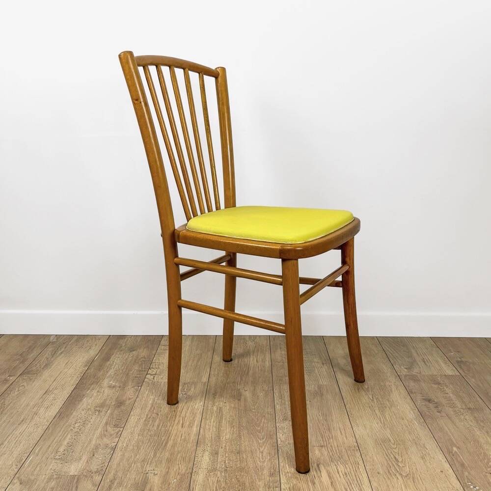 60s blond wood and yellow vinyl bistro chair