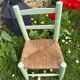Mint green wooden and vintage straw children's chair