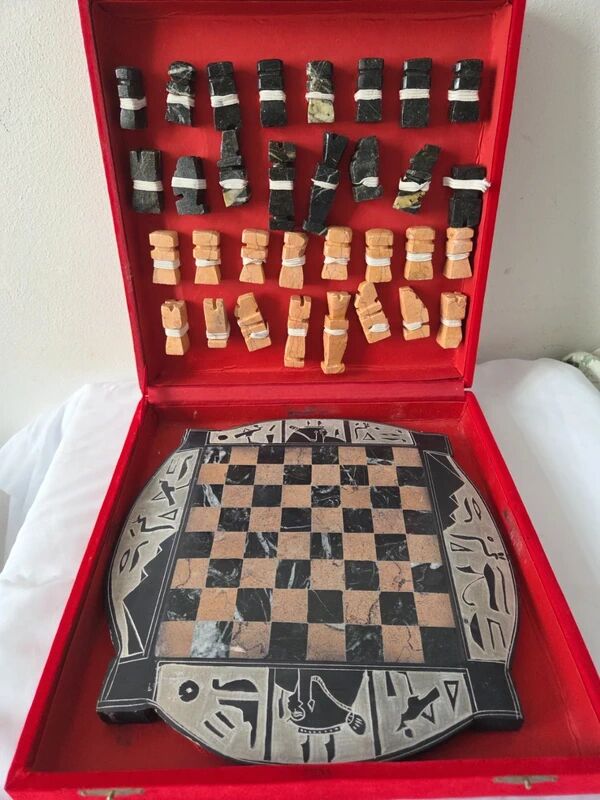 Vintage chess stone rounded board Egyptian
