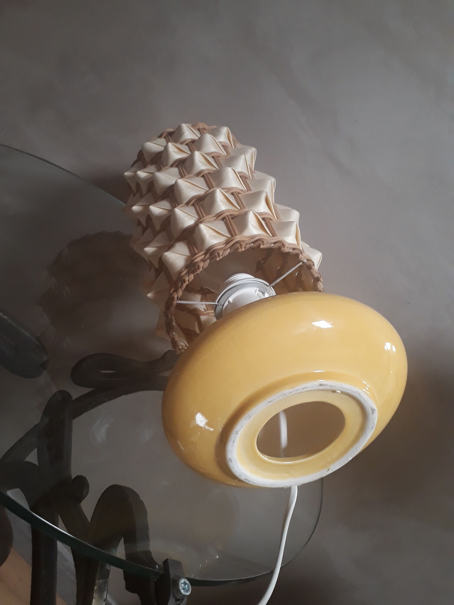 wicker lamp in the Scandinavian syle 1970 in pottery vernisse cracker electicite redone