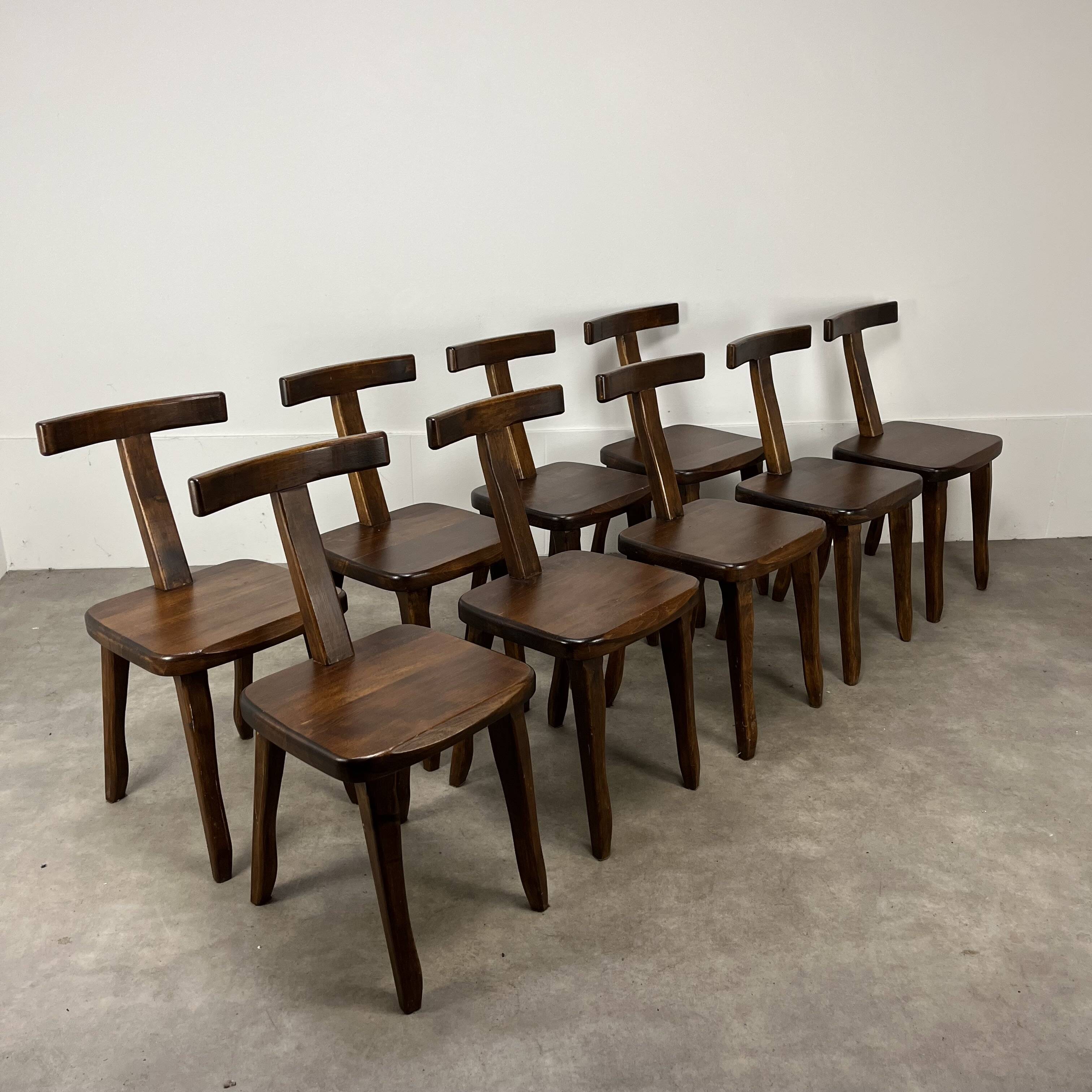 9 brutalist T chairs by Aranjou, Olavi Hänninen