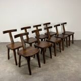 9 brutalist T chairs by Aranjou, Olavi Hänninen