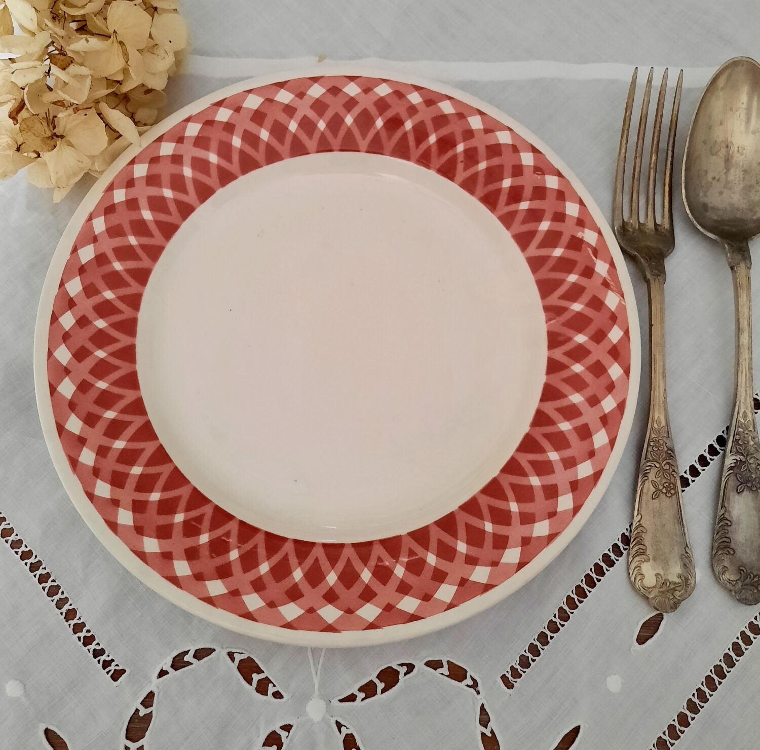 6 old flat plates mismatched in earthenware