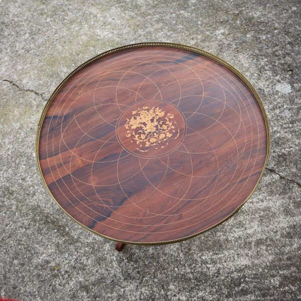 Table de jeu néoclassique vintage en bois avec marqueterie - Années 60