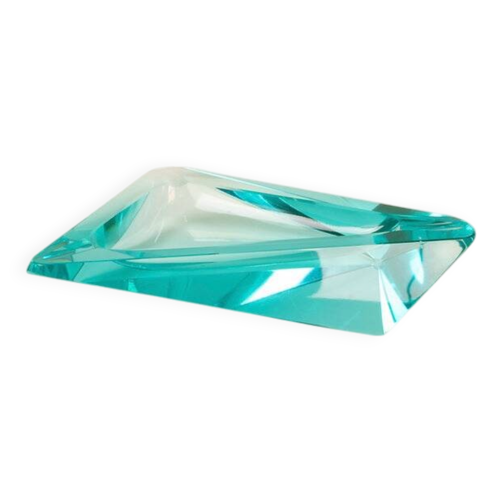 Cendrier en cristal bleu clair dans le style Fontana Arte, Italie, années 1970. | Selency