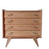 Renovated vintage chest of drawers with compass legs in light gilded wood, 1950-1960