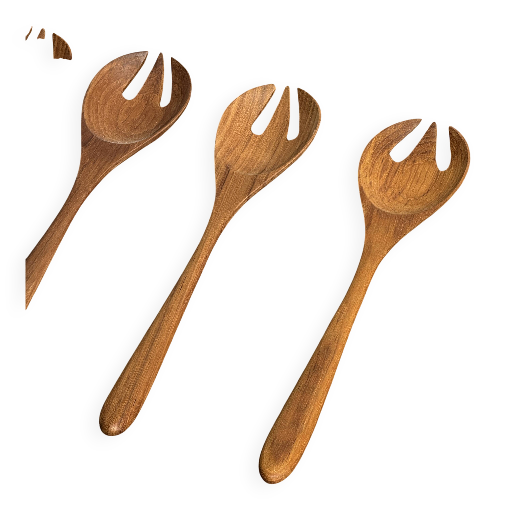 Couvert à salade ou cuiller fourchette en teck L28 D6x8