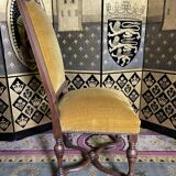 Suite of 6 chairs walnut and yellow velvet louis XIV style