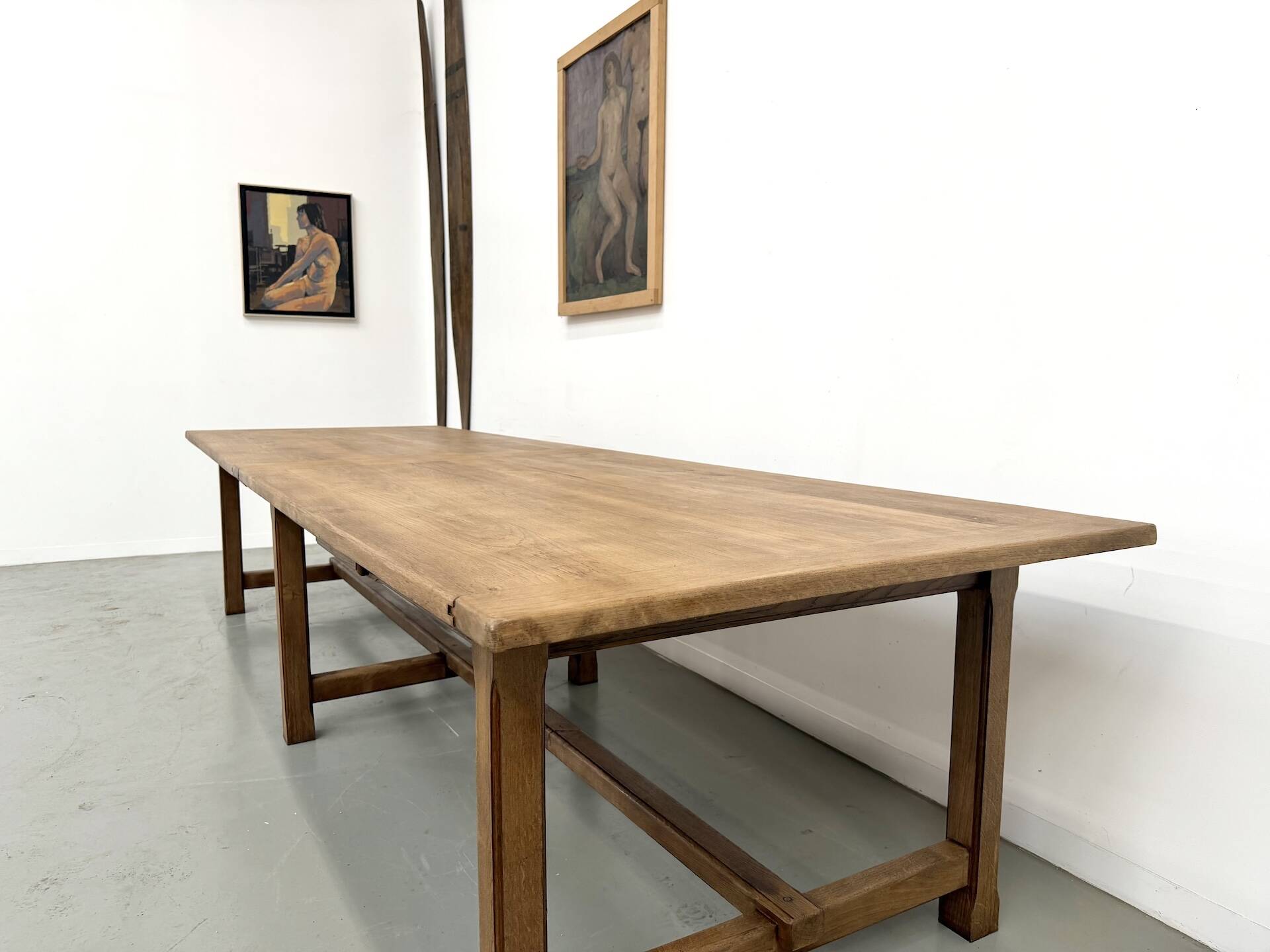 XXL farmhouse table in solid oak 350 cm - Reconstruction Style - 1950s