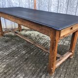 Antique oak farmhouse table with cat bar and 2 end drawers