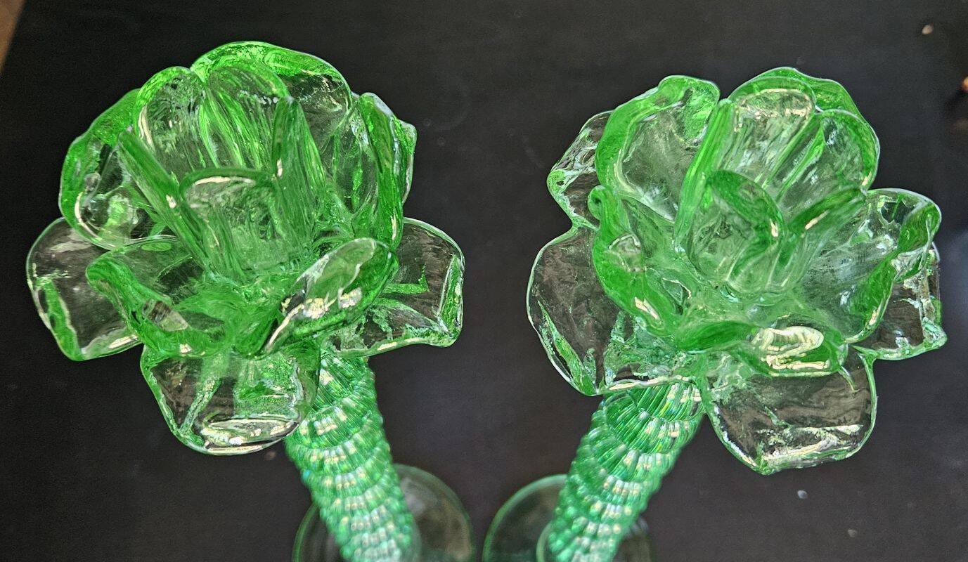Broste Copenhagen - Pair of Large Green Blown Glass Candlesticks