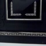 Antique wooden cabinet painted in black and with incised white painted decorations, Ettore Zaccari, Italy c 1910