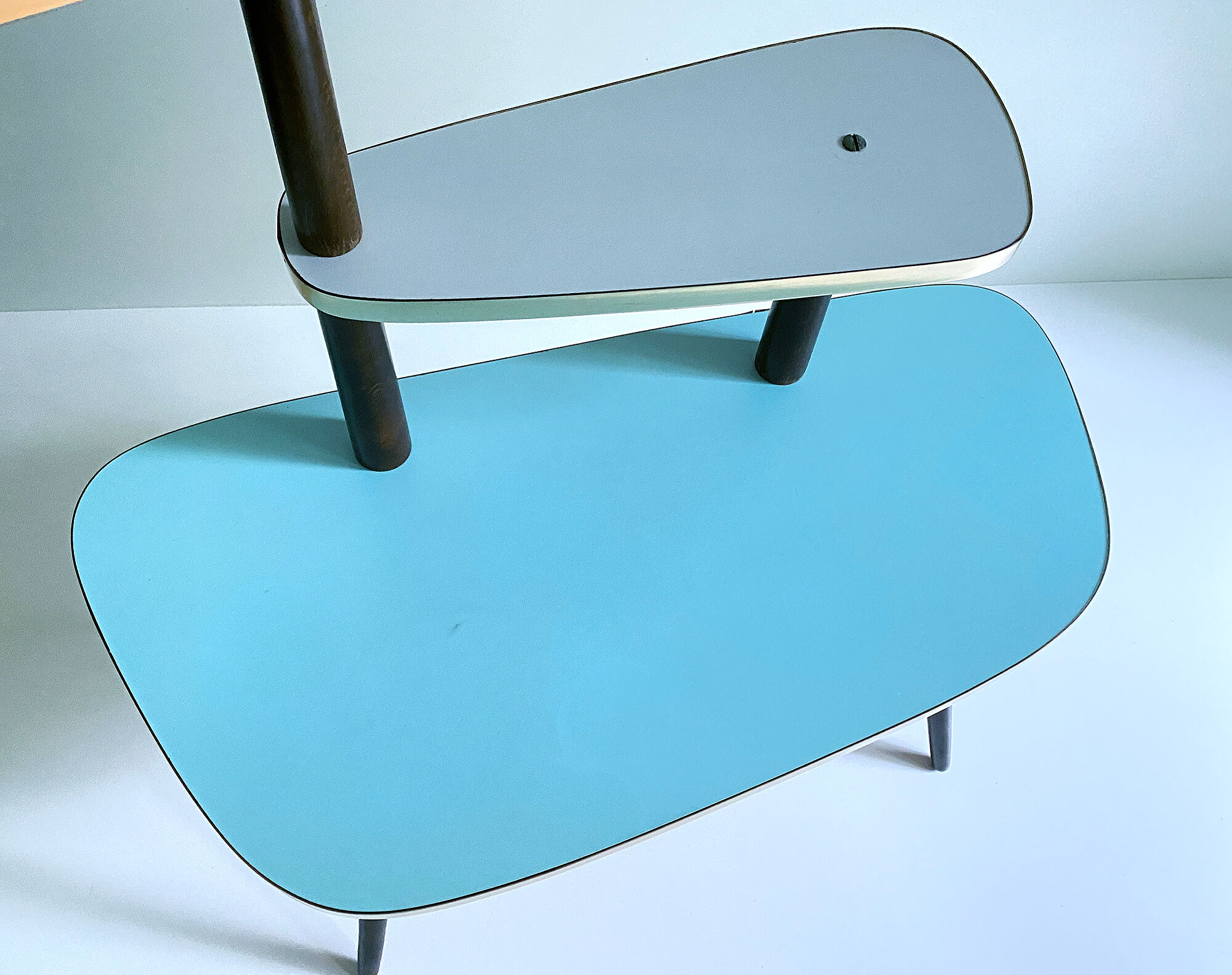 Table Desserte ètagère door vintage plant, 50s, blue gray Yellow Red