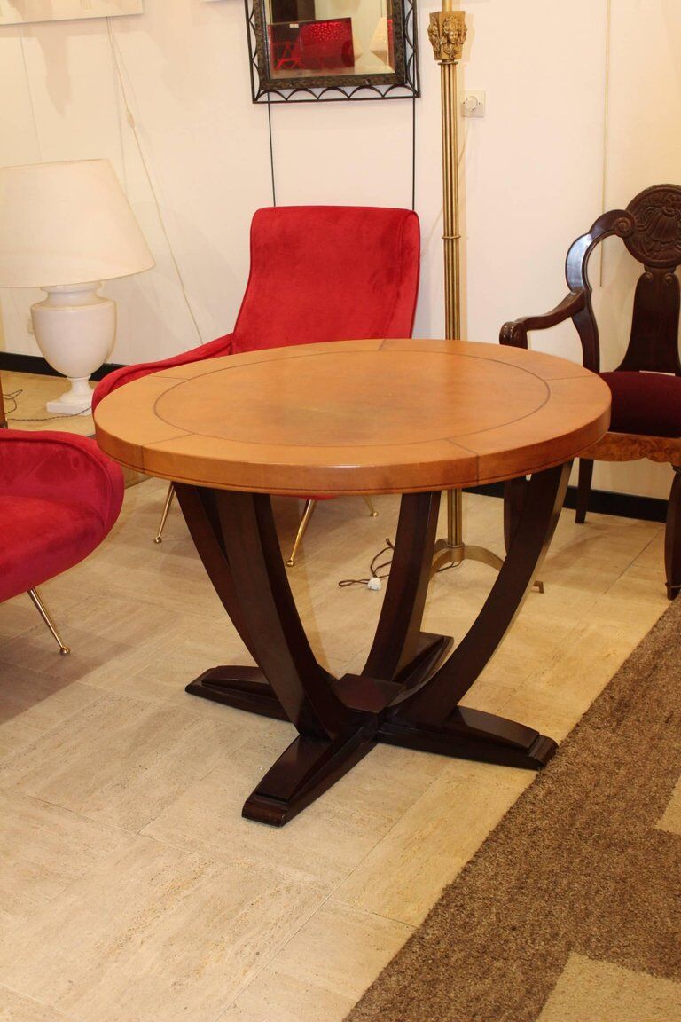 Table art deco rosewood and leather France around 1930