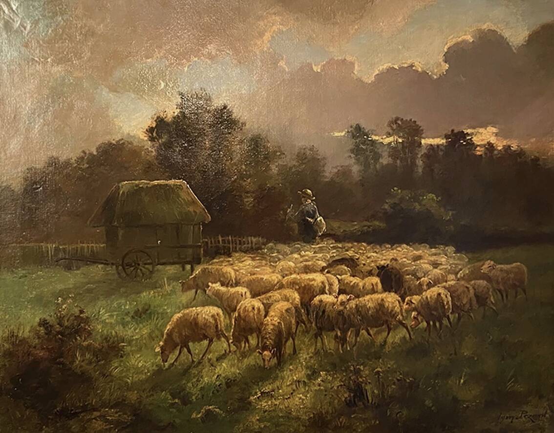 Alexandre Aymar Pezant (1846 – 1916) "The Return of the Herd". Large HST