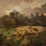 Alexandre Aymar Pezant (1846 – 1916) "The Return of the Herd". Large HST