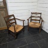 Pair of low beech armchairs