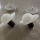 Pair of onyx and walnut suspended light fixtures