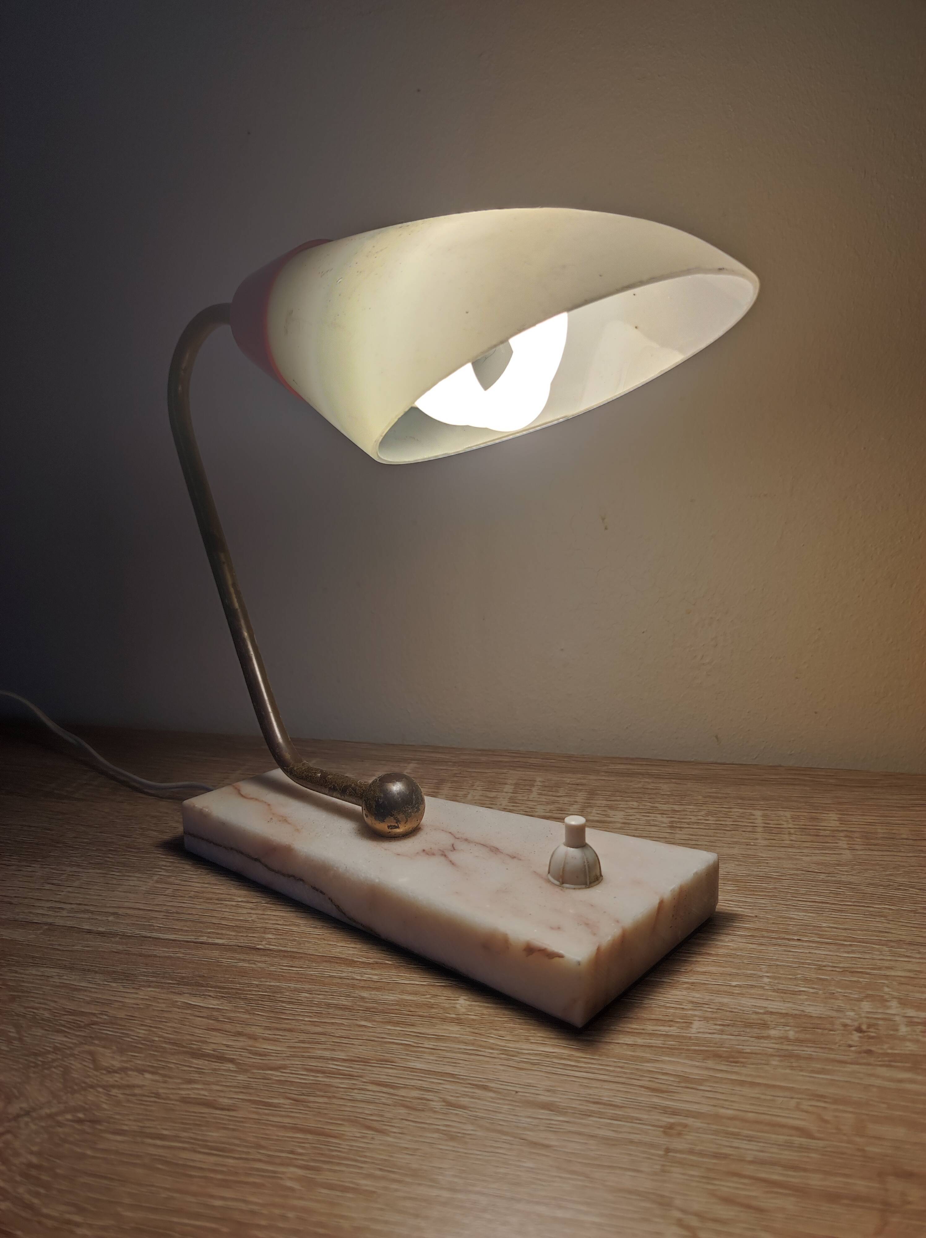 Lamp gooseneck tulip beveled glass brass vintage marble