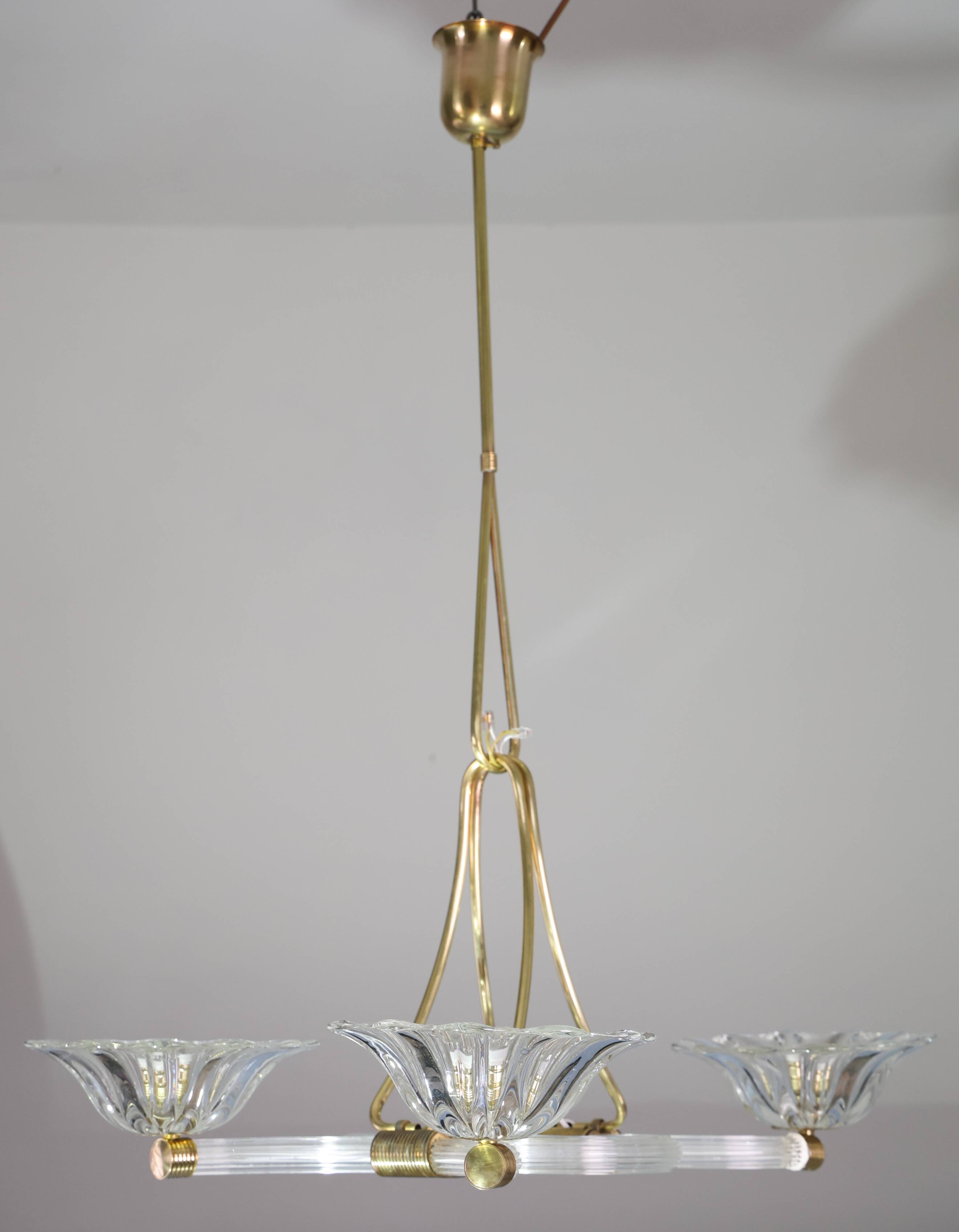 Extraordinary Art Deco Murano Glass and Bronze Chandelier by Barovier&Toso, 1950