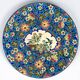Plat en émaux de Longwy – Décor d’oiseaux et fleurs polychromes – 1950