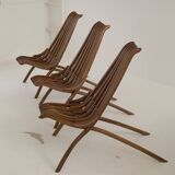 Handcrafted folding chair in solid wood (Iroko) vintage circa 1970.
