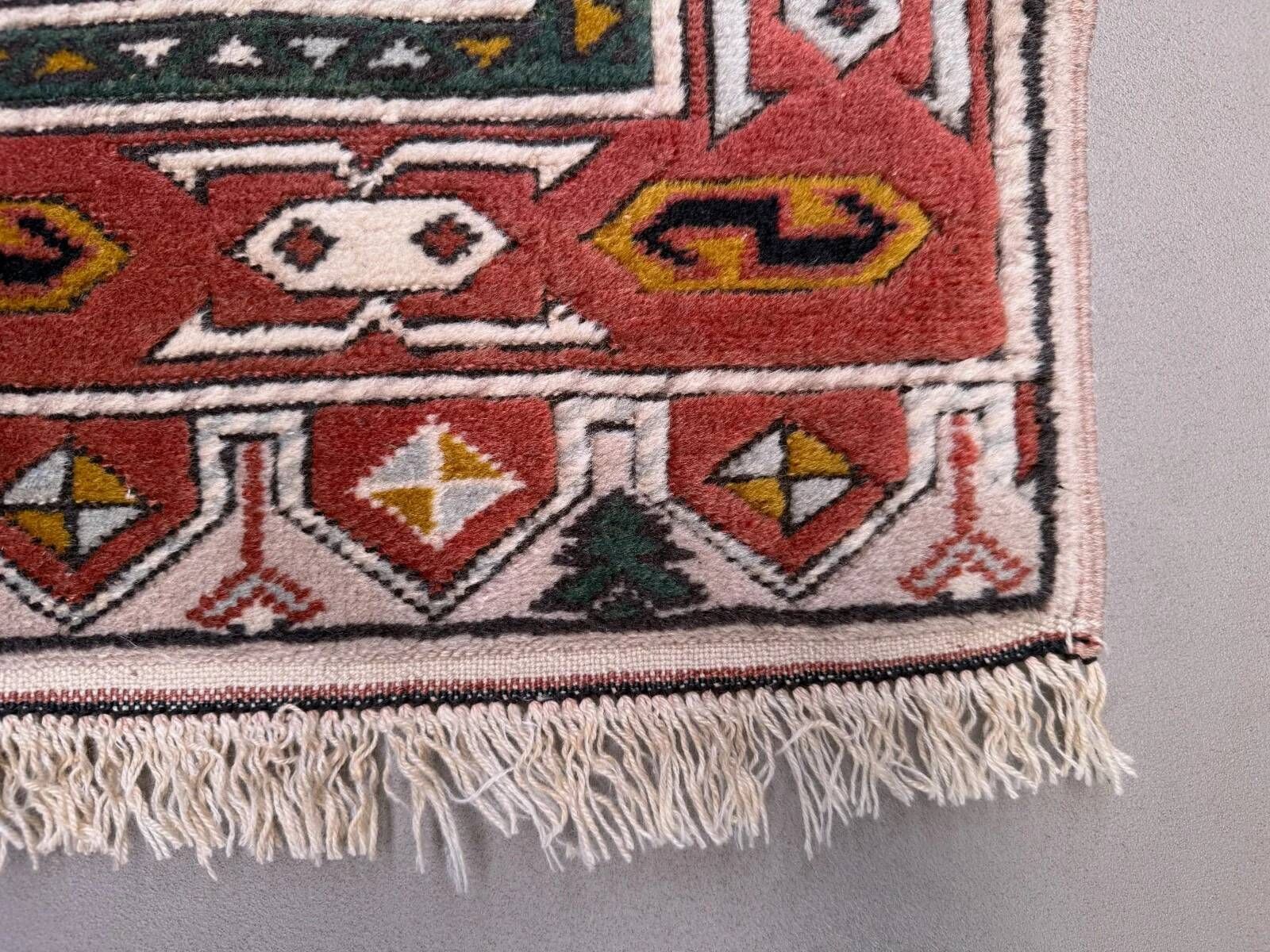 Old Turkish Kazak rug 90x115 cm vintage tribal, square medium 2574