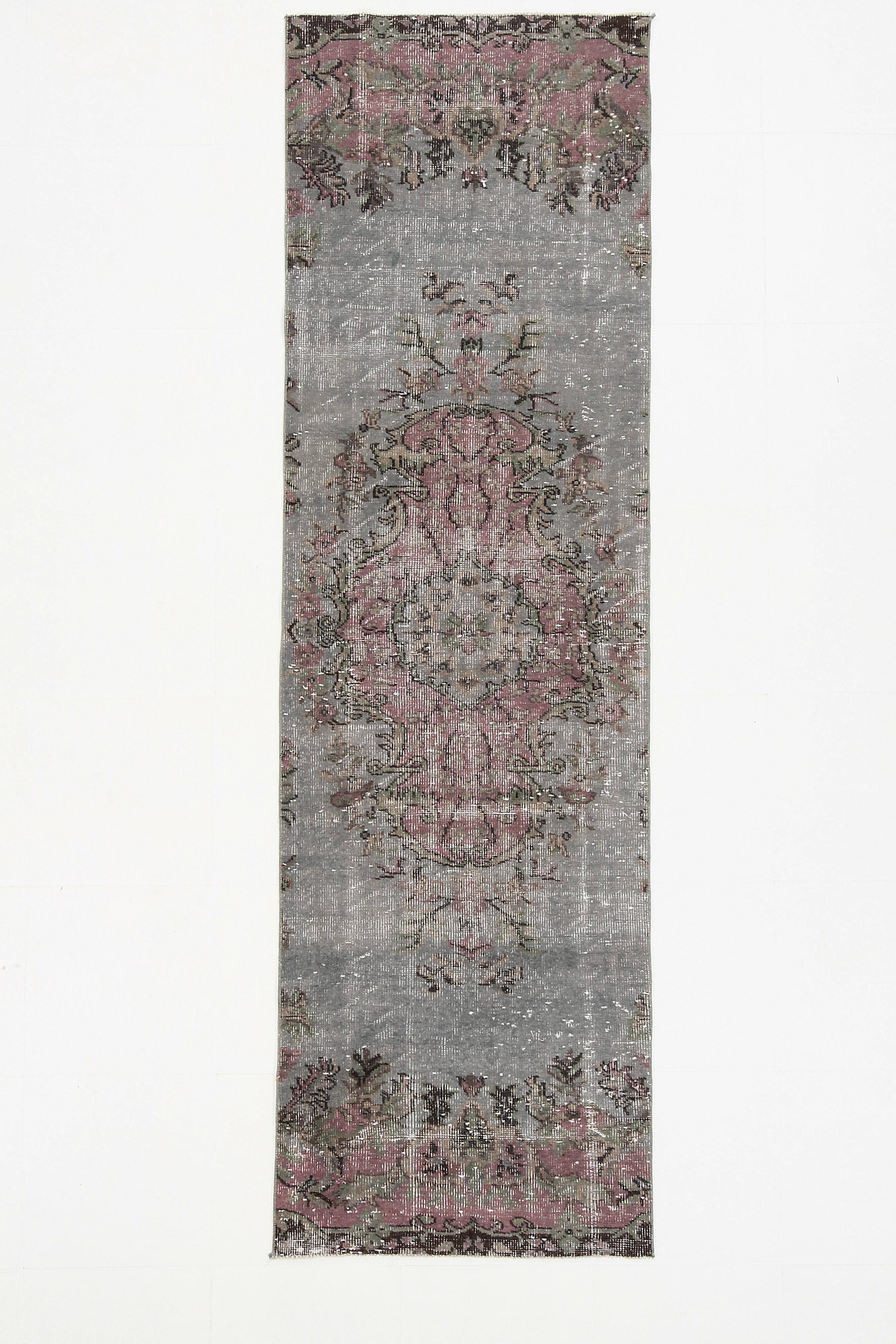 3x9 Soft Handmade Burgundy Vintage Runner Rug