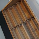 Vintage German Oak Glass Shop Counter Haberdashery Cabinet Vitrine, ca 1950