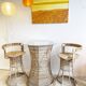 Garden bar in rattan and glass with its two stools – 1970s