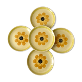 Set of 5 dessert plates flowers Gien 70s