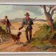 Renzo Martini - Hunters - Oil painting on plywood 60x30 cm