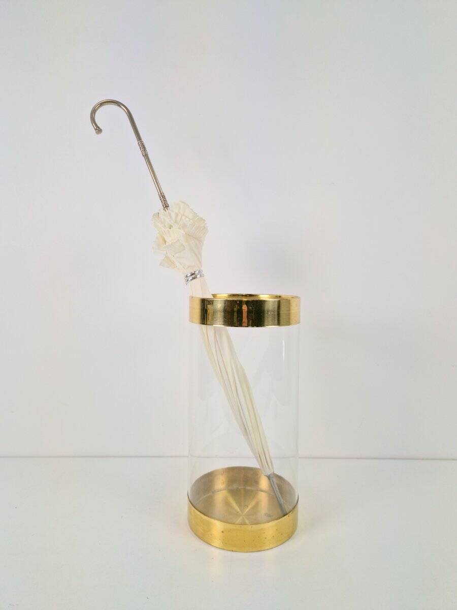 Acrylic Glass and Brass Umbrella Stand, France, 1970s