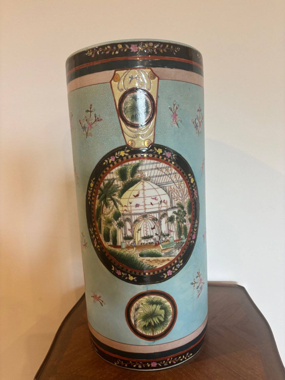 Orientalist Umbrella Stand Enamelled Turquoise Porcelain 1895