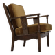 Fauteuil vintage danois des années 1950, mobilier vert d'origine en velours, bois de chêne.