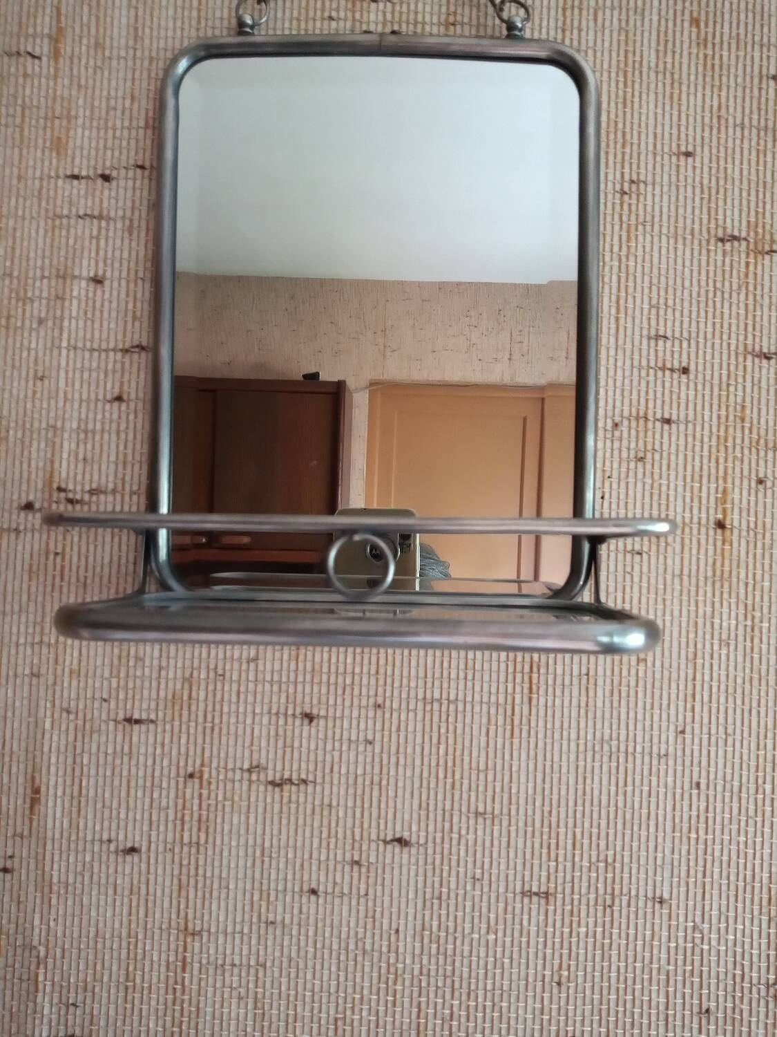 Barber mirror with shelf