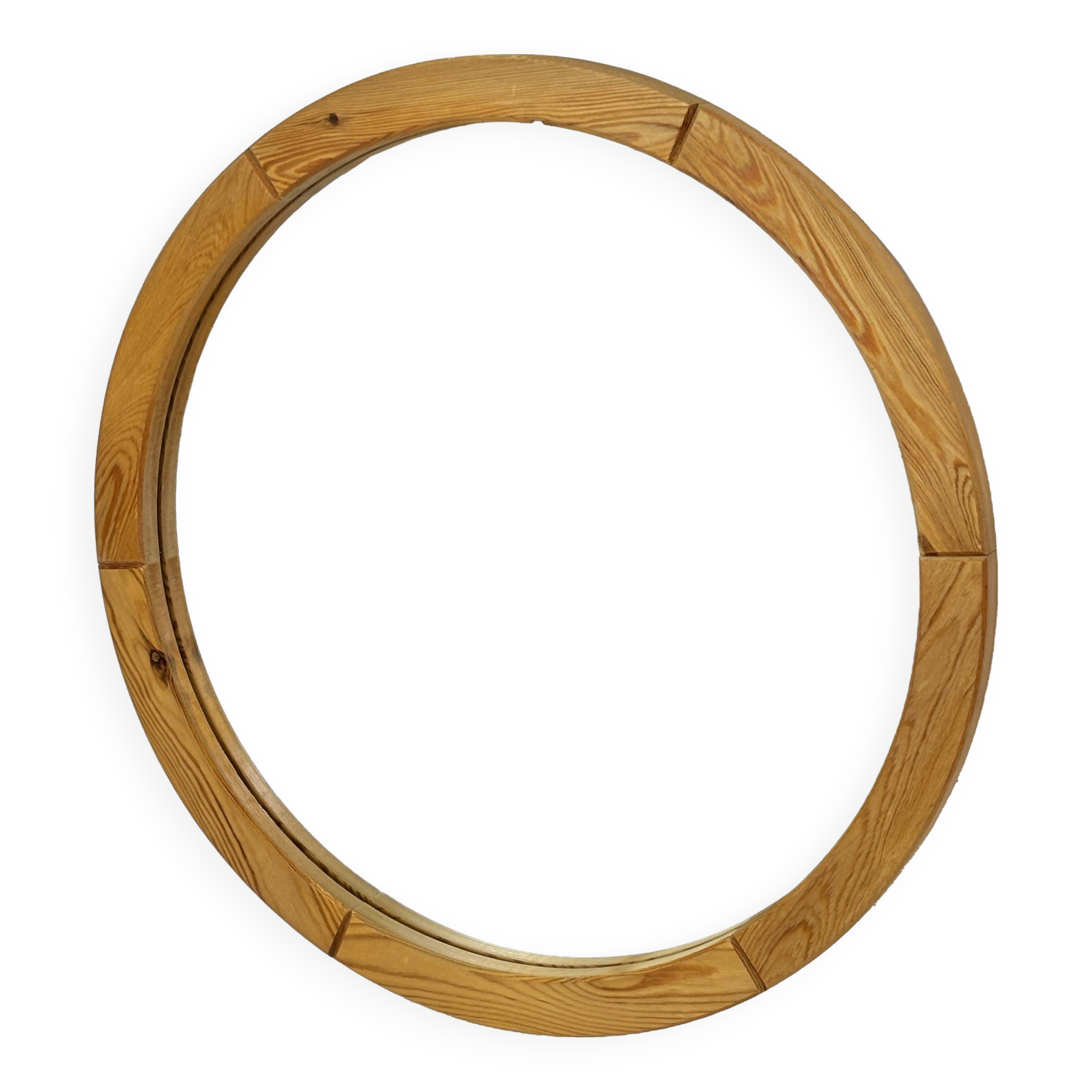 Vintage 70s round pine mirror Swedish design