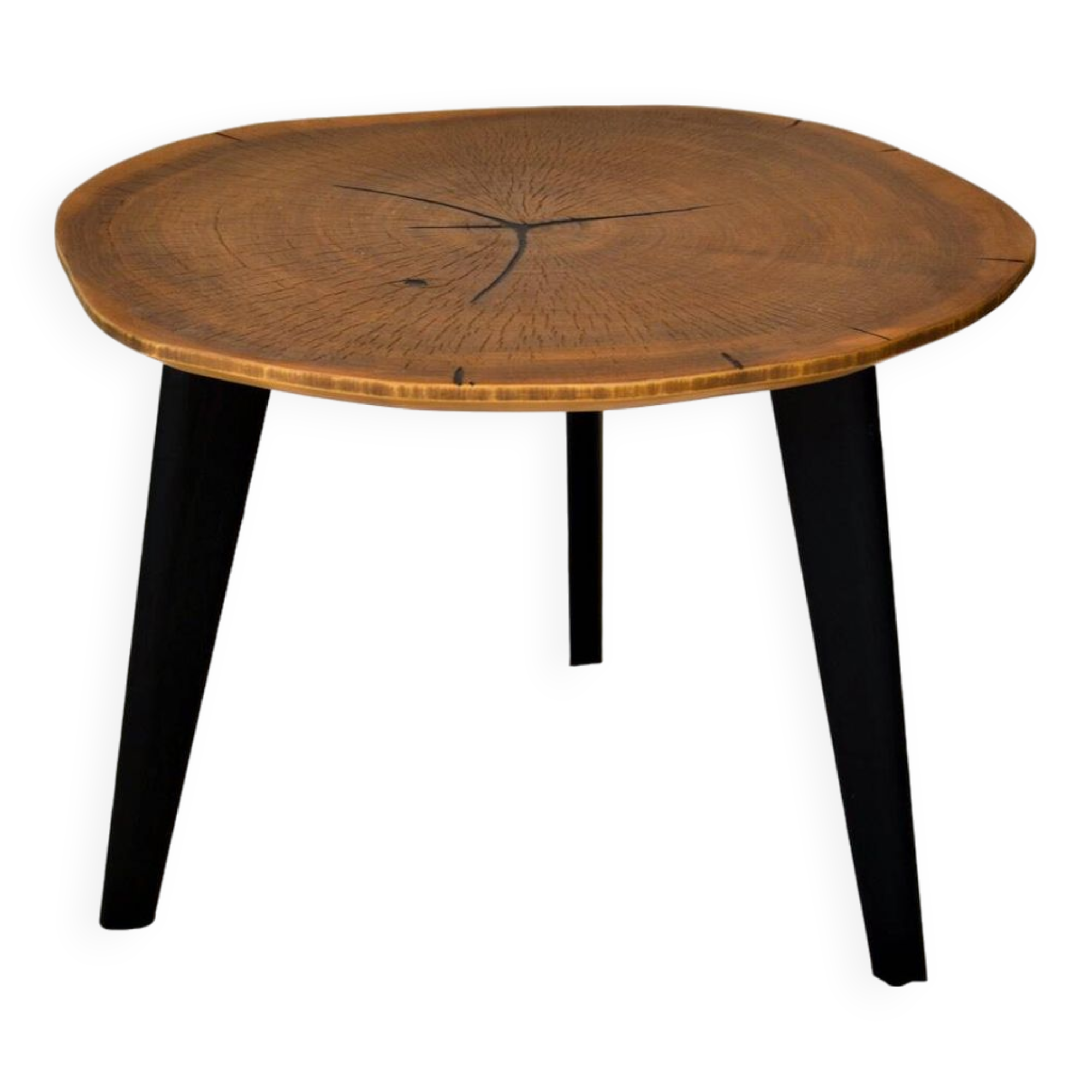 Round wooden coffee table walnut trunk