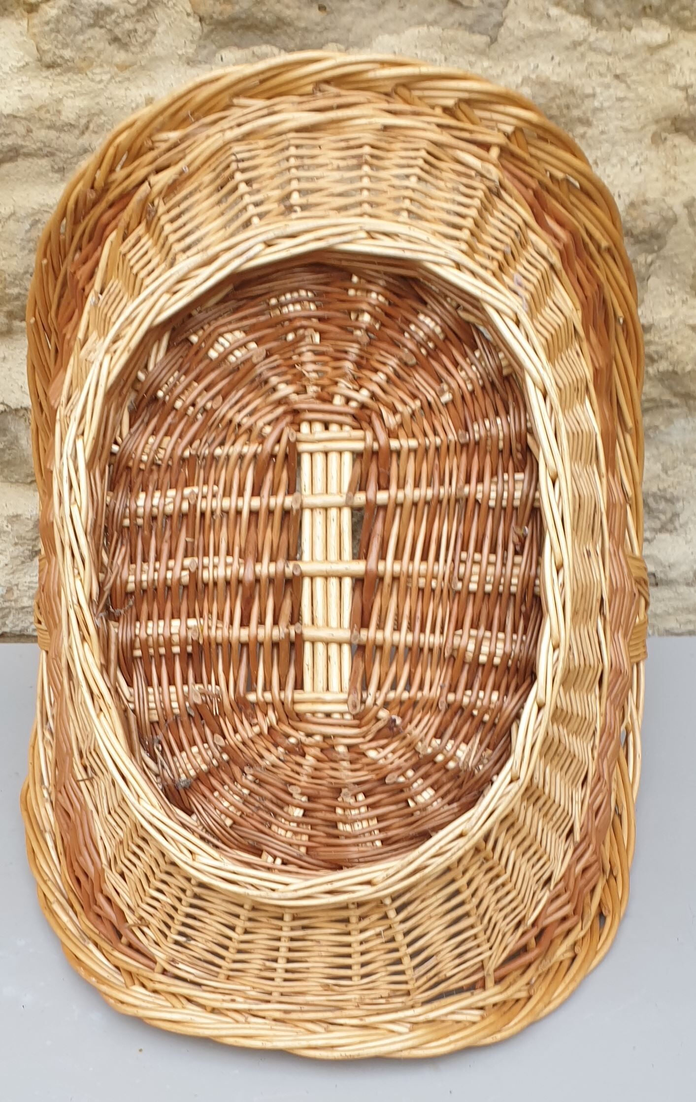Log basket near the fireplace