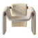Sculptural lounge armchair in ecru boucle fabric with solid wood details.