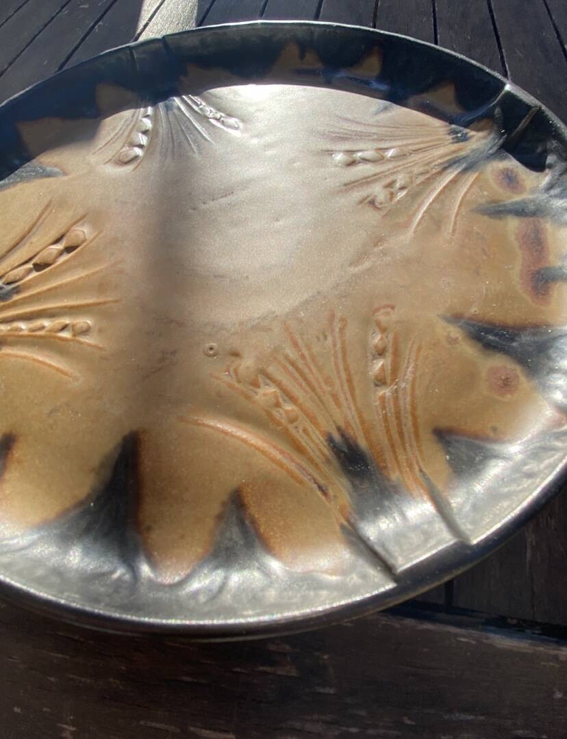 Denbac plate, flame-decorated ceramic