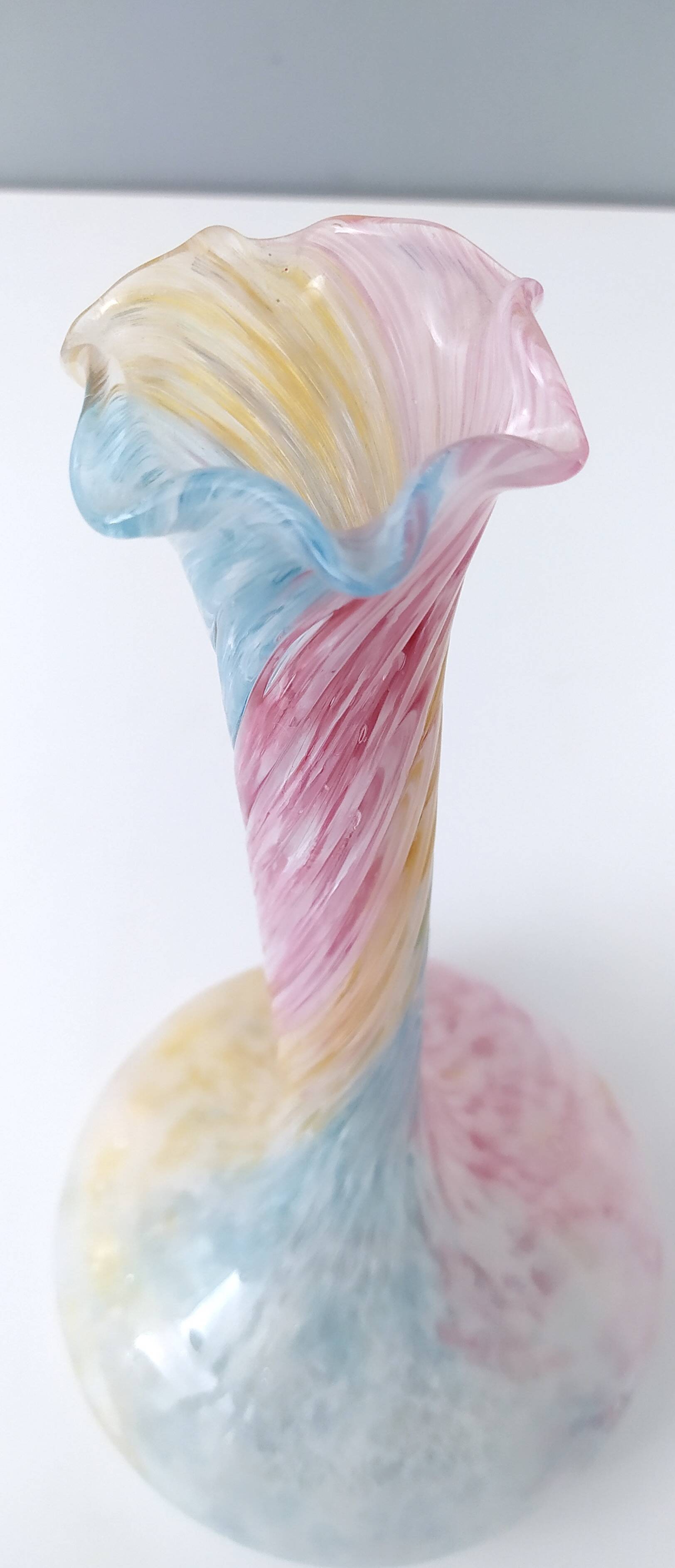 Pastel Pink Colors Polychrome Murano Glass Flower Vase, Italy