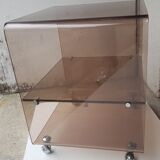 Table desserte roulante design en plexi fumé années 1970