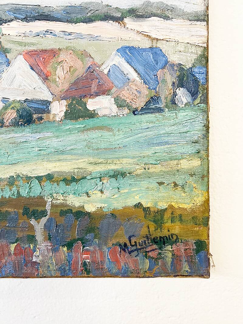 Painting “Village”, Oil on canvas signed.