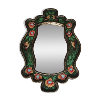 old beveled mirror and cloisonné ceramic